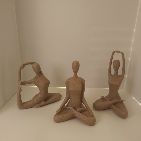 3 Yoga Poses Sandstone Sculptures Ceramic Resin NWOT - Picture 4 of 6